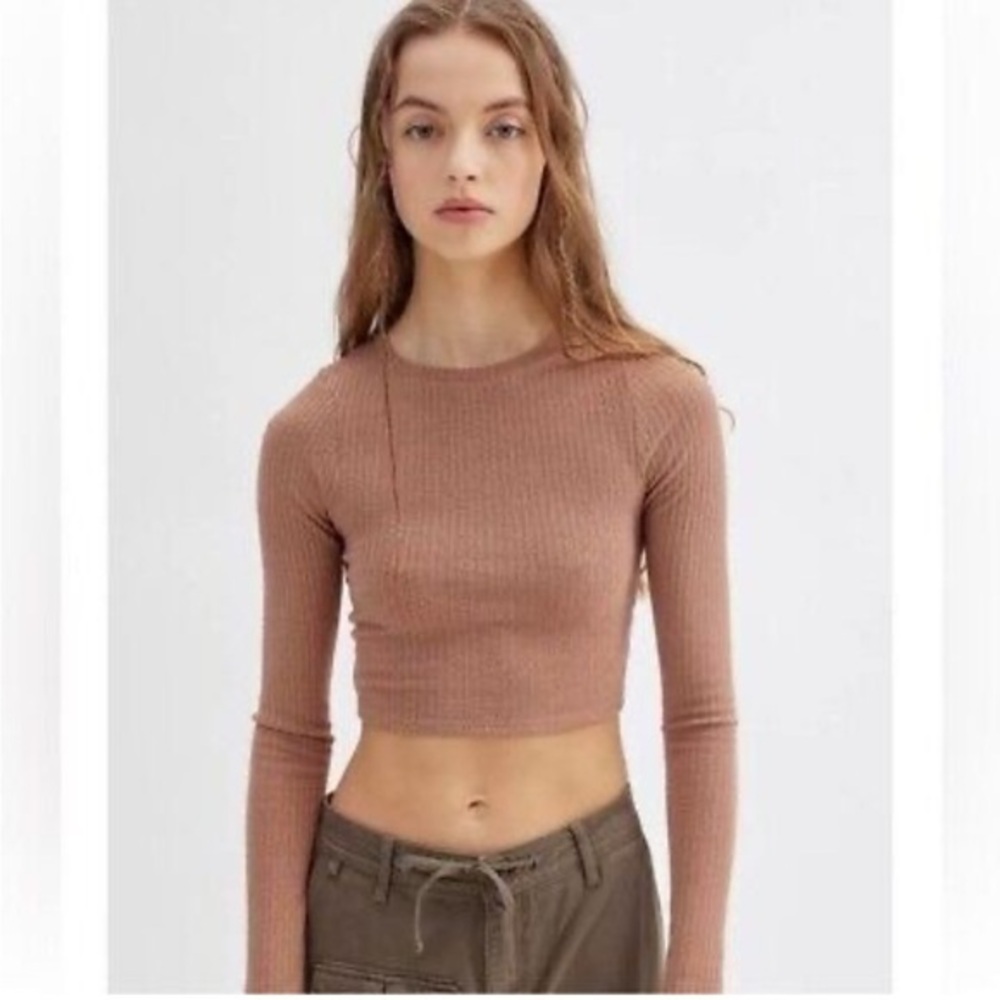 Urban Renewal Tan Crop Top remnants soft ribbed stretch